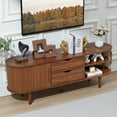 thumbnail image 5 of PHOYAL Fluted TV Stand, Modern Oval TV Console Table with Storage Compartment and 2 Drawers, Gaming Entertainment Center with Sliding Door for Living Room, Bedroom, Office, Walnut, 5 of 8