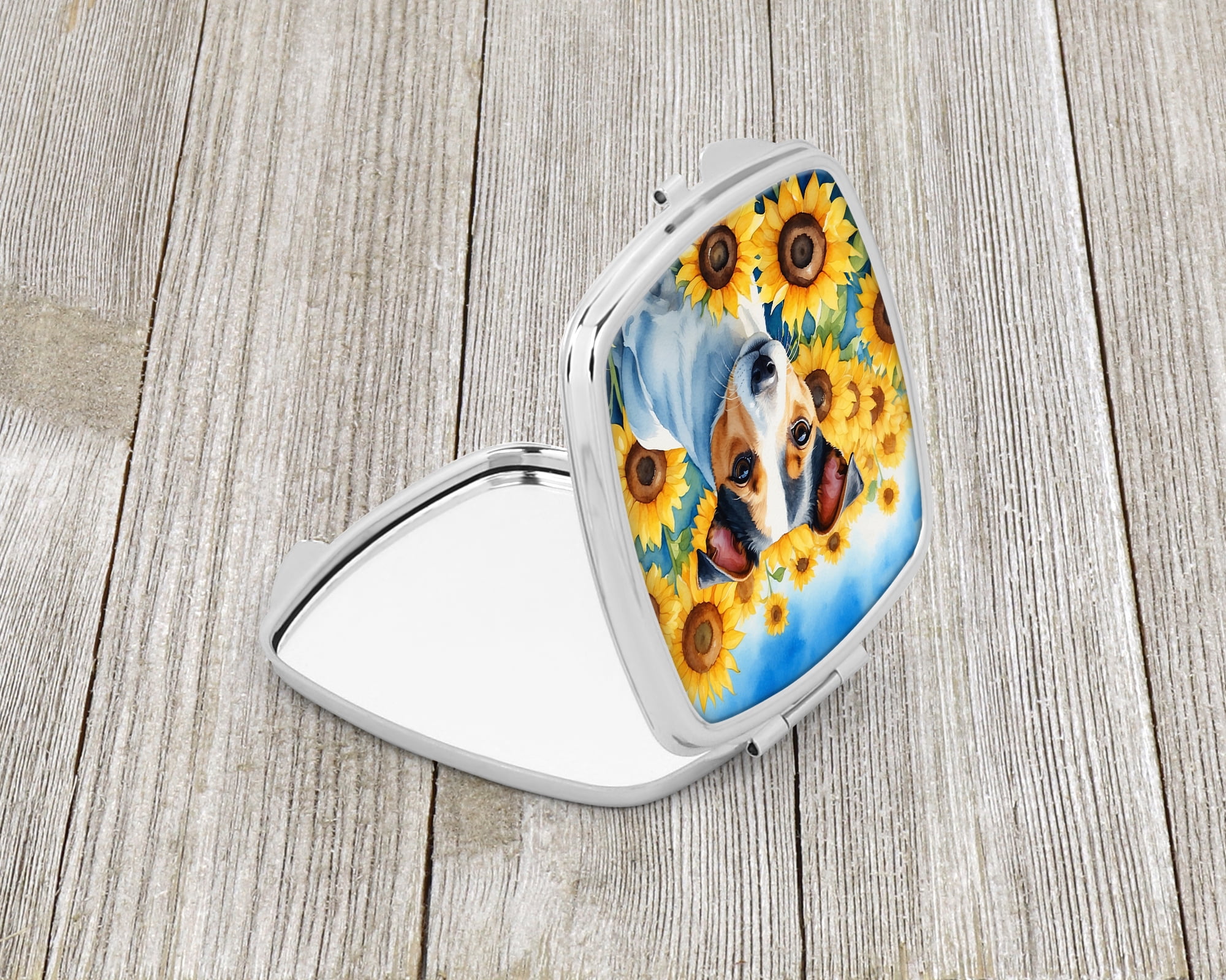 Jack Russell Terrier in Sunflowers Compact Mirror 2.75 in x 3 in