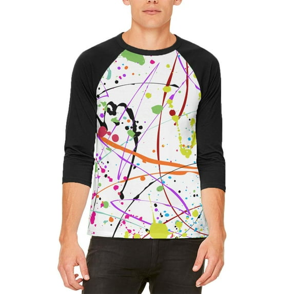 Splatter Paint White Mens Raglan T Shirt