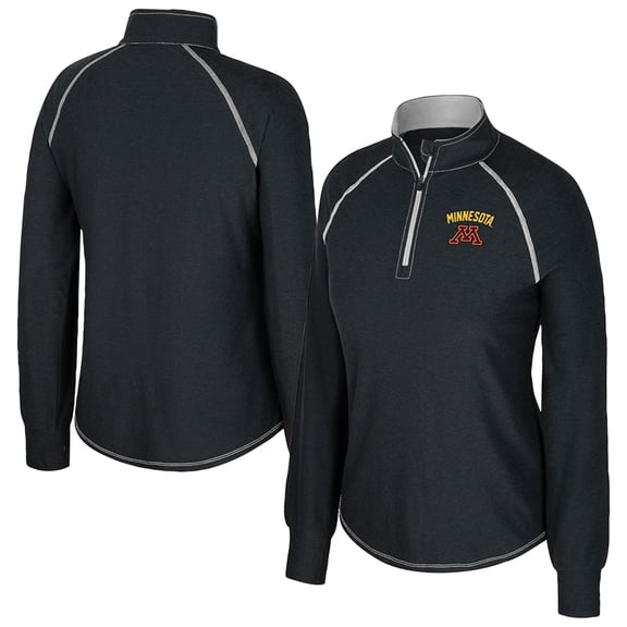Women's Colosseum Black Minnesota Golden Gophers Bikram Raglan Quarter-Zip Top