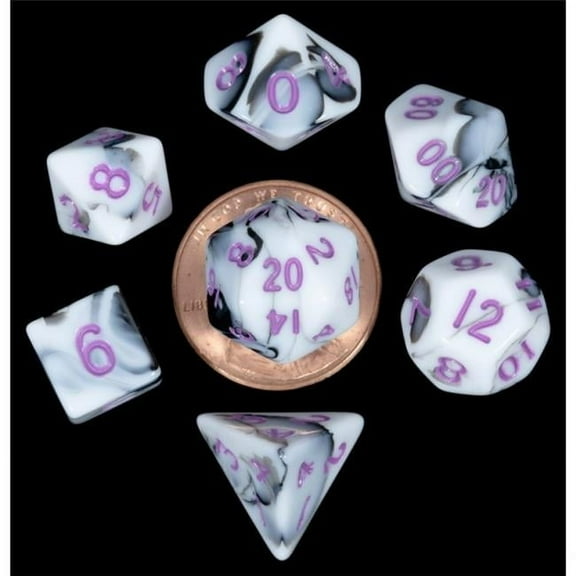 Metallic Dice Games LIC41037 Mini Marble with Purple Numbers Dice Games - Set of 7