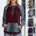 thumbnail image 3 of Sudadera con capucha Sudadera con capucha de mujer Leopardo empalme con botones de bolsillo Pullover Camisa Casual con capucha Tops con cordón 1 1, 3 of 5