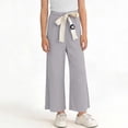 thumbnail image 2 of Girls Ribbed Wide Leg Pants Pinstripe Trousers with Flower Elastic Waist Casual School Uniform for Kids Gray Sizes 2T-10,Size 3-4 T, 2 of 8