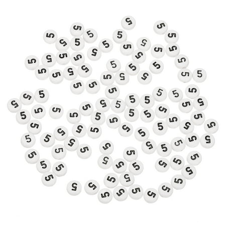 Uxcell 100 Pcs Acrylic Number Beads, 4x7mm White Round Number 5 Beads Plastic Spacer Beads for Jewelry Making Bracelets Necklaces Keychain
