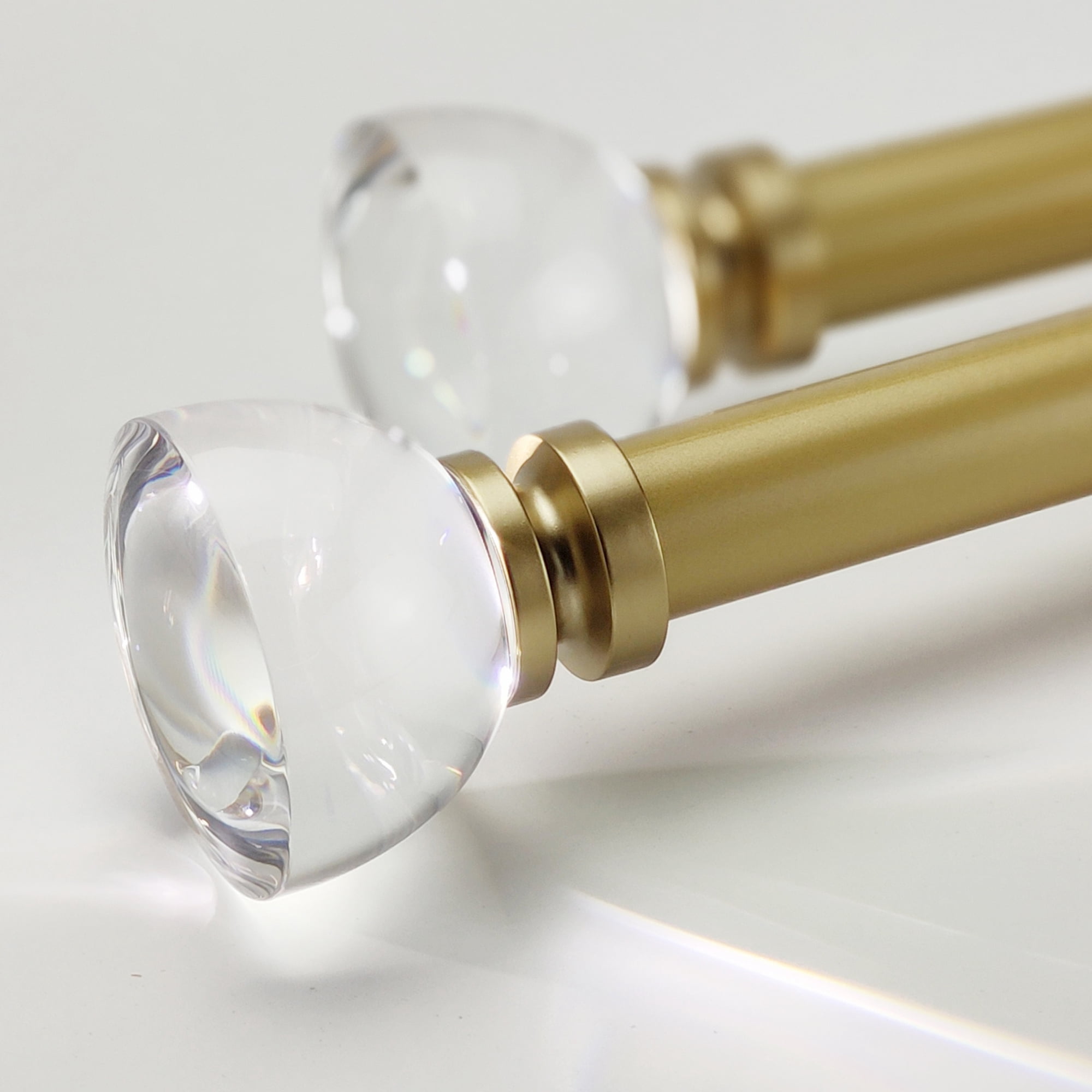 SKYPLUS LIVING 1 inch Window Curtain Rod with Acrylic Finials Set, Adjustable 72-144 in,Gold