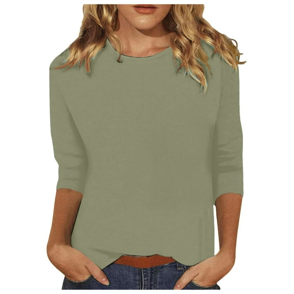 3/4 Length Sleeve Womens Tops Casual Loose Fit Crewneck T Shirts Cute Solid Three Quarter Length Tunic Tops Women's Short Sleeve Casual Tee - Lightweight Top
