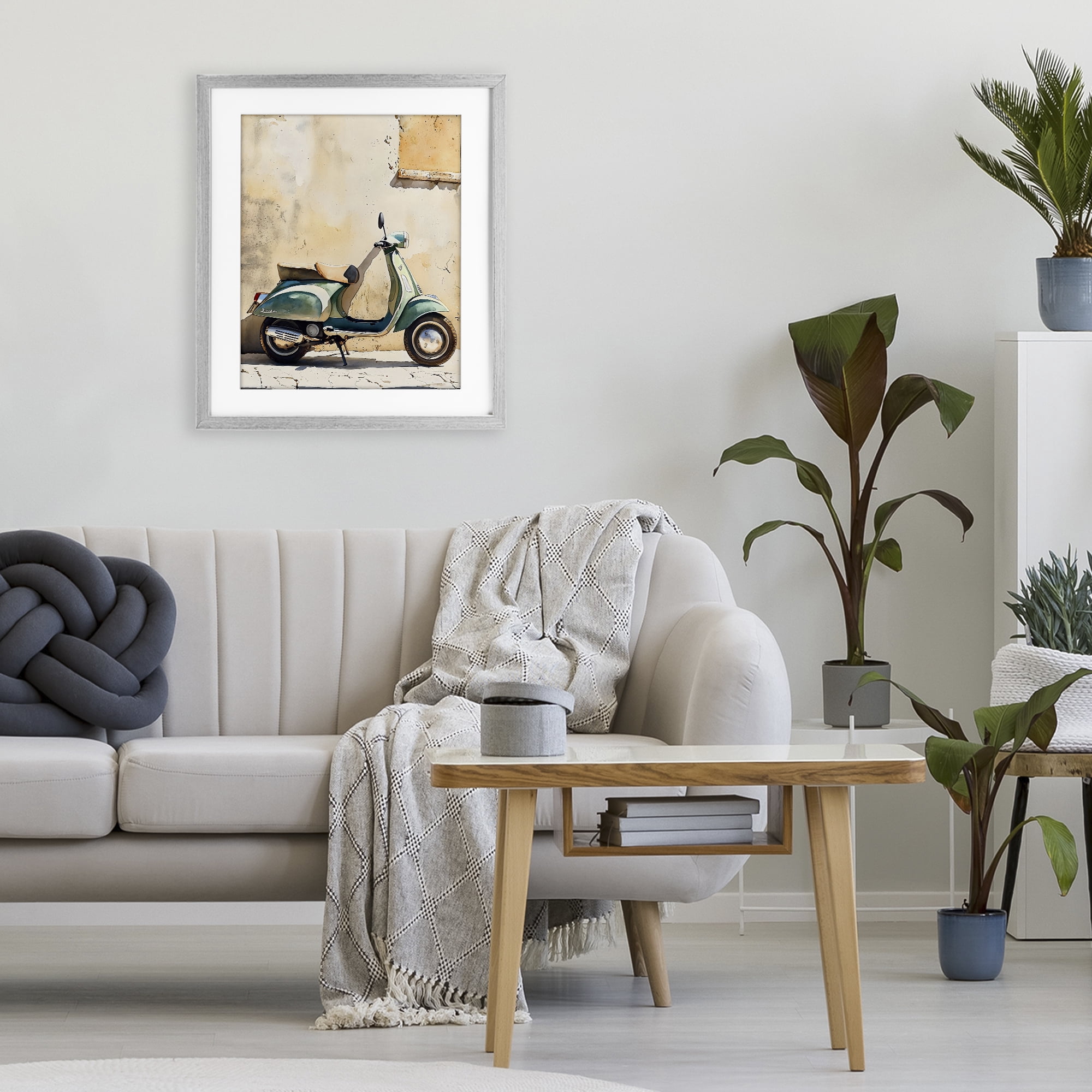 Stupell Industries Vintage Scooter on Italian Street Gray Framed Print Under Glass, design by LSR Design Studio