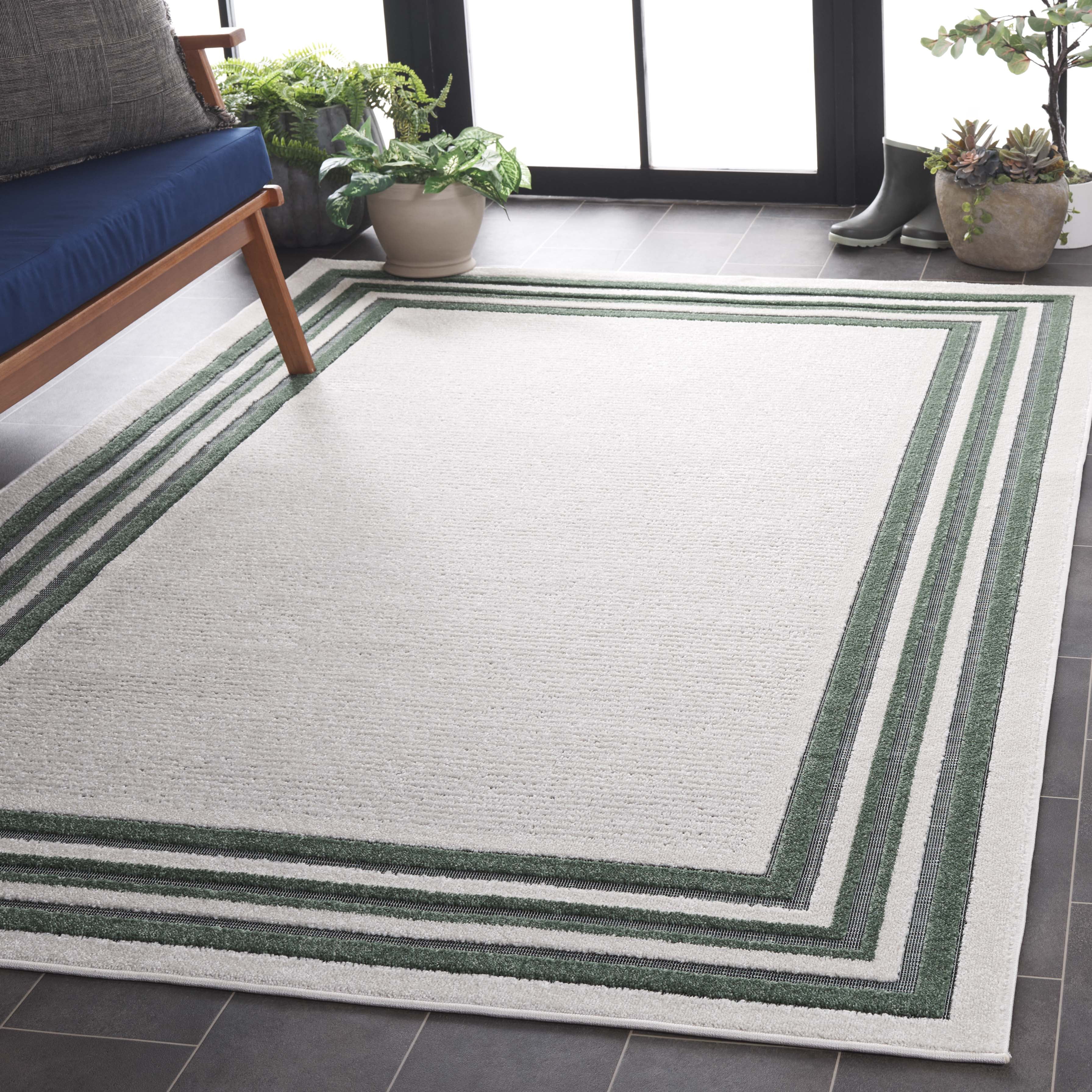 SAFAVIEH Cabana Rado Bordered Indoor/Outdoor Area Rug, Ivory/Green, 8' x 10'