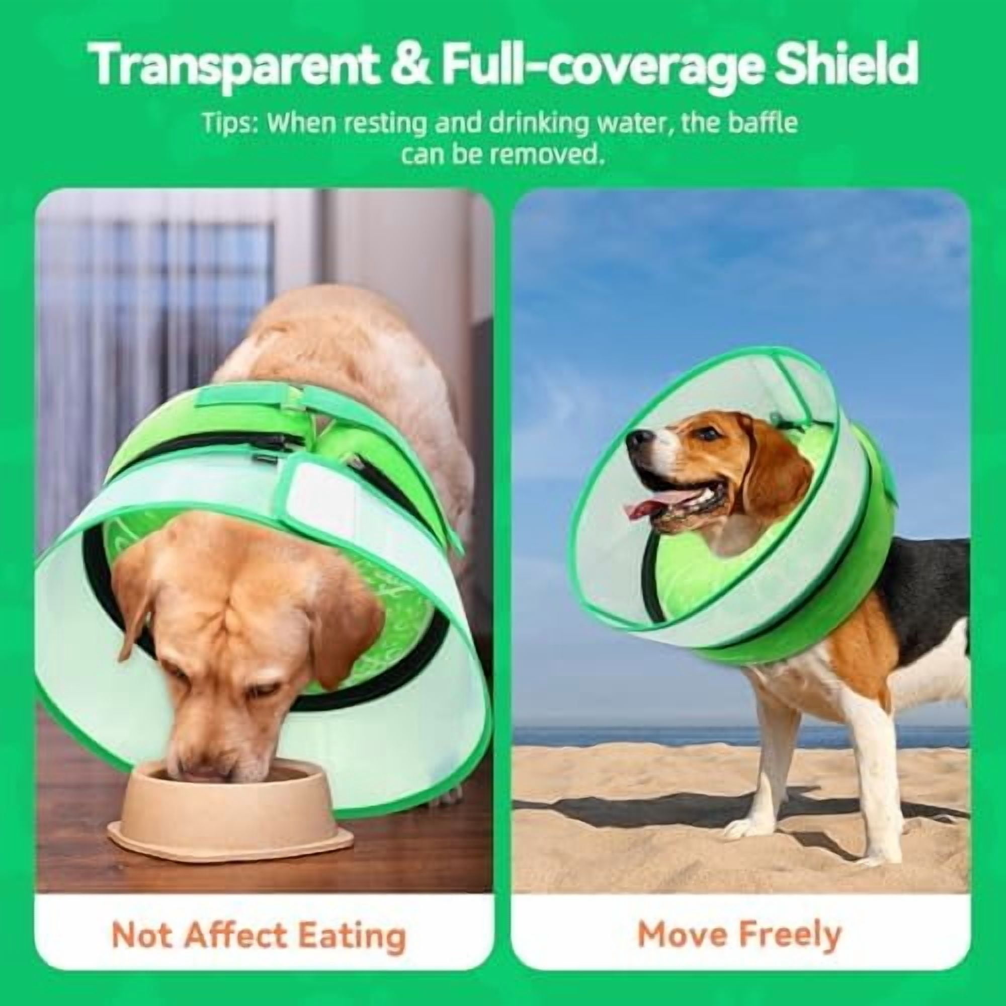 Upgraded Inflatable Dog Cone Collar with Transparent Anti-Licking Shield, Adjustable Elizabethan Collar for Medium Large Dogs, 2-in-1 Design with Detachable Shield and Soft Padding (XL, Lime)
