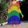 thumbnail image 2 of Colorful Stripes Long Sleeve Dresses For Women Vintage Elegant Party Dress Oversized V-neck Dress S-8XL, 2 of 7