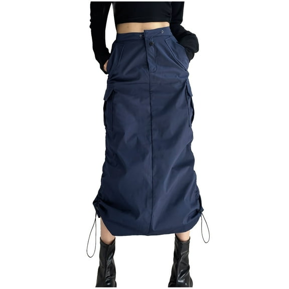 EDFBUYKRS Female Skirts Fall Skirts for Women 2026 Wool Women's Loose Casual Quick Drying Pleated Drawcord Work Suit Split Skirt
