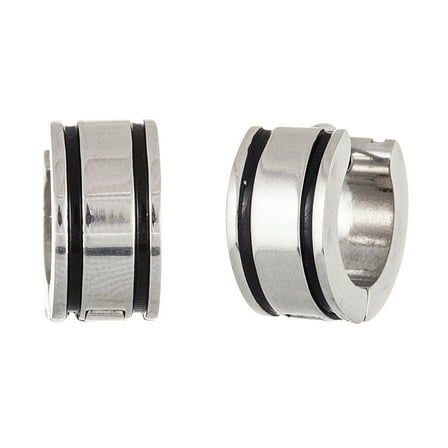 Reinforcements Men's Polished Stripe Design Huggie Hoop Earring in Stainless Steel
