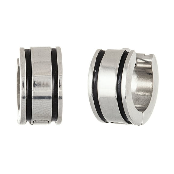 Reinforcements Men's Polished Stripe Design Huggie Hoop Earring in Stainless Steel