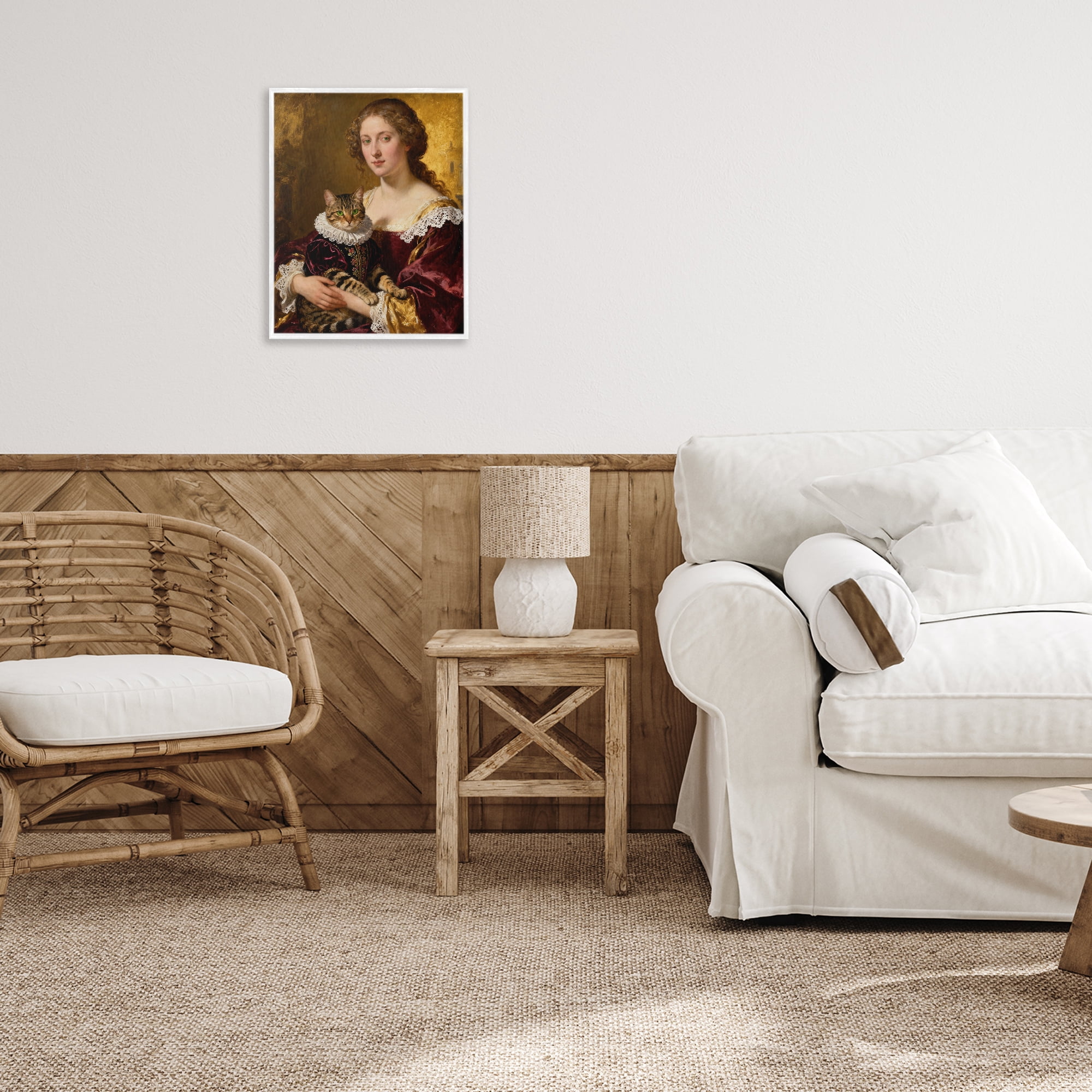 Stupell Industries Renaissance Lady with Regal Cat White Framed Giclee Art, design by CAD Designs