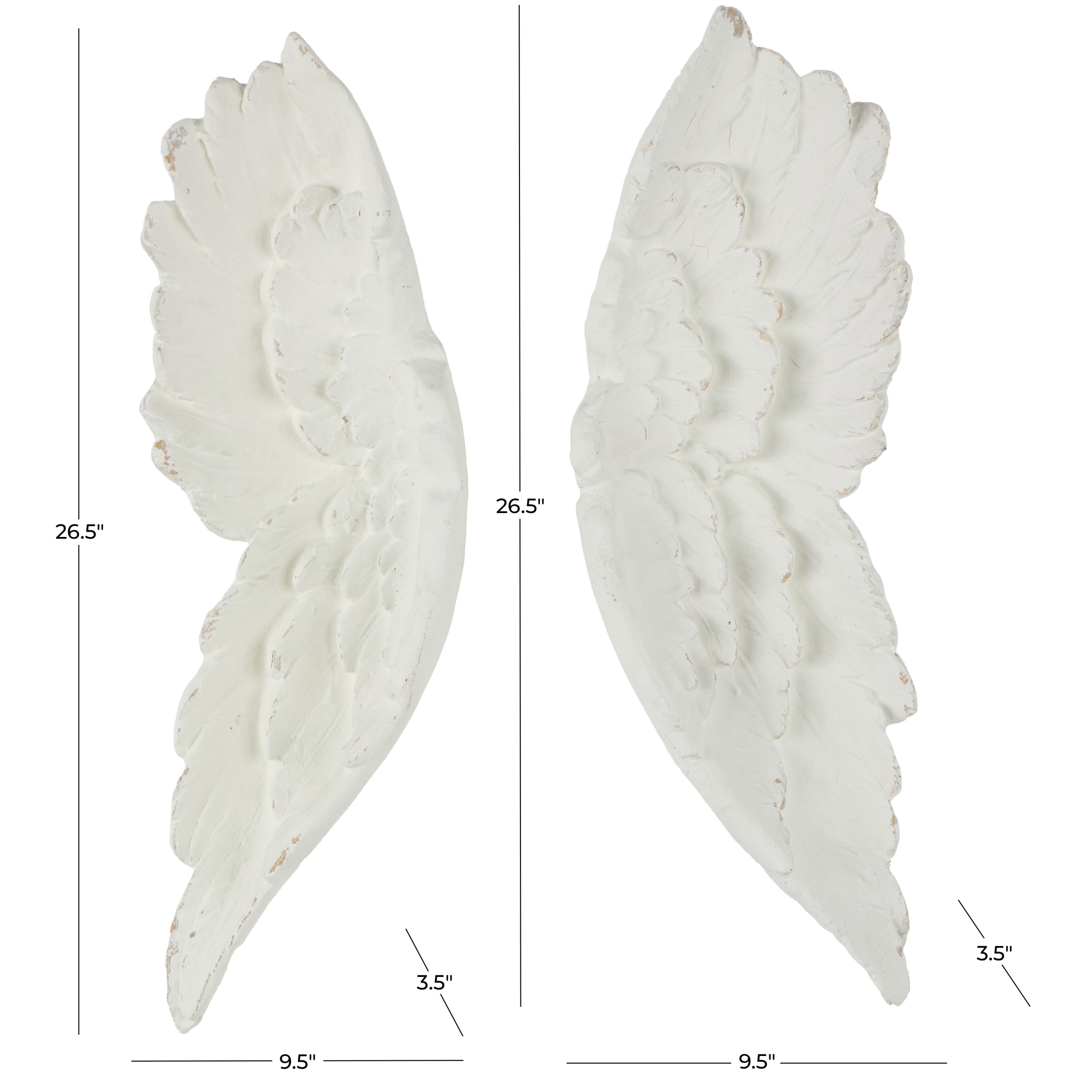 DecMode White Magnesium Oxide Carved Wings Bird Wall Decor (2 Count)