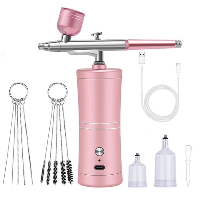 Rechargeable Airbrush Kit with Portable Mini Compressor, Cordless Handheld Airbrush Set for Painting, Nail Art, Model Coloring, Makeup, Cake Decorating & Craft Projects, 0.3mm Nozzle
