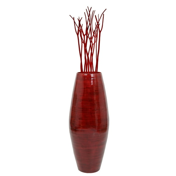 Bamboo Cylinder Floor Vase  - Handcrafted Tall Decorative Vase - Ideal for Dining Room, Living Room, 27.5 Inch Red