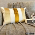 thumbnail image 5 of Decorative Gold 12"x16" (30x40 cm) Lumbar Pillow Cover, Linen & Velvet Color Blocking & Patchwork Oblong Pillow, Striped Pattern Modern Style - Swathe Gold, 5 of 10