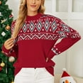 thumbnail image 2 of Herrnalise Women's Knitted Crop Tops Round-Neck Christmas Print Recreational Pullover Knitting Sweater Long Sleeve Tops Pullover Jumper Sweaters, 2 of 9