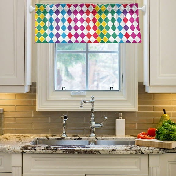 Rainbow Of Colors Curtain Valances Farmhouse Design Window Treatment Decor Blackout Rod Pocket for Windows Living Room Kitchen 54" x 18"