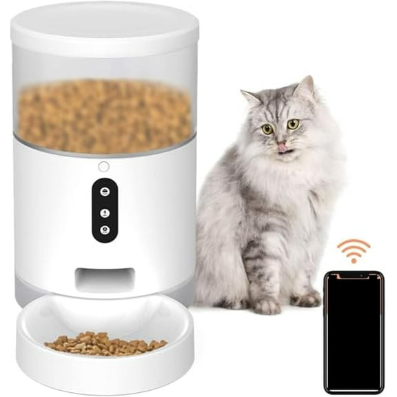 Automatic Smart Pet Cat Dog Feeder Small Animals Food Dispenser with APP Cotrol 2.4G Wi-Fi Enabled Portion Control Voice Interaction Dual Power