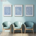 thumbnail image 3 of 3pcs Frameless French Matisse-Inspired Botanical Leaf Wall Art Set - Large Minimalist Blue & White Line Drawings, Soft Blue Canvas Prints for Modern Scandinavian Bohemian Decor, French Text Labels (, 3 of 4