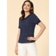 thumbnail image 3 of Blusa Camisa Camiseta de lunares de manga corta con cuello Peter Pan de verano para mujer Azul Marino S, 3 of 5