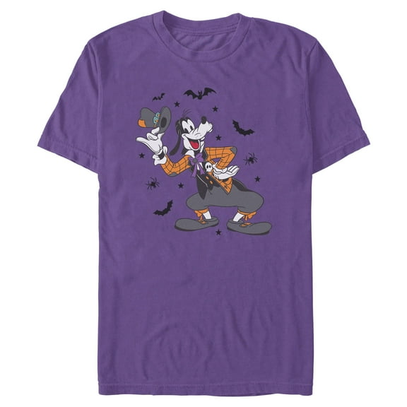Mens Mickey & Friends Halloween Goofy Tipping Hat Bats and Spiders T Shirt