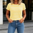 thumbnail image 4 of KyCheLot Stripe T-Shirts for Women Summer Solid Color Crew Neck Short Sleeve Clothes Comfy Casual Workout T-Shirts, 4 of 7