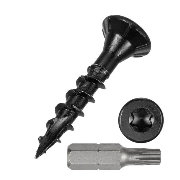 Deck Screws (#8x1") 100Pcs, Carbon Steel Wood Screw Decking Screws with T25 Torx Drive Head - for Wood Fence, Table, Chairs, Black