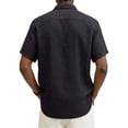 thumbnail image 4 of Domuza Mens Button Down Linen Shirts Short Sleeve Casual Collared Summer Beach Untucked Tops with Pocket Black 3XL, 4 of 4