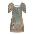thumbnail image 4 of cocolona Women 2024 Summer Boho Dress Fashion Casual Floral Printing Crew Neck Cold Shoulder Pleated Mini Sundress, 4 of 4