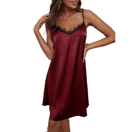 

Elegant Colorblock Cami Slip Dress Sleeveless Burgundy Women s Night Dress (Women s)