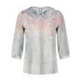thumbnail image 4 of LYEAA Floral Print Button-Up Blouse 3/4 Sleeve Round Neck Women Tops Lightweight Wrinkle-Free Fabric Business Casual Outfit Summer Vacation Wear Gray L, 4 of 5