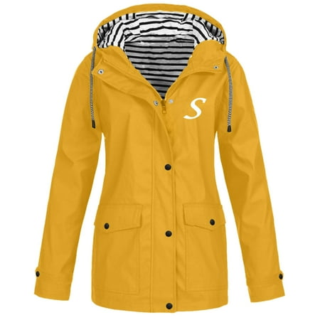 

QYZEU Scrubs Jacket for Women Out Jacket Women Solid Color Jacket Outdoor Fashion Plus Size Hooded Windproof Watertight Pockets Drawstring Long Sleeved Coat