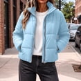 thumbnail image 3 of Edvintorg Womens Puffer Jacket Plus Size Collared Cropped Quilted Coat Long Sleeve Zip up Padded Outerwear with Pocket Women's Clothes Blue S-3XL, 3 of 8