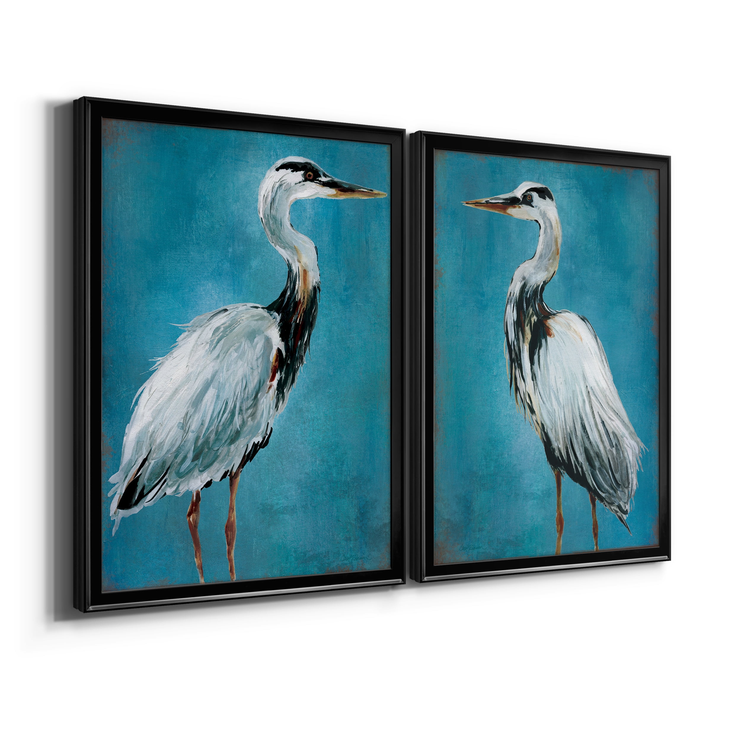 2 Piece Set Great Blue Heron I Premium Framed Canvas - Ready to Hang - 18.5 x 24.5 Each - Black Frame