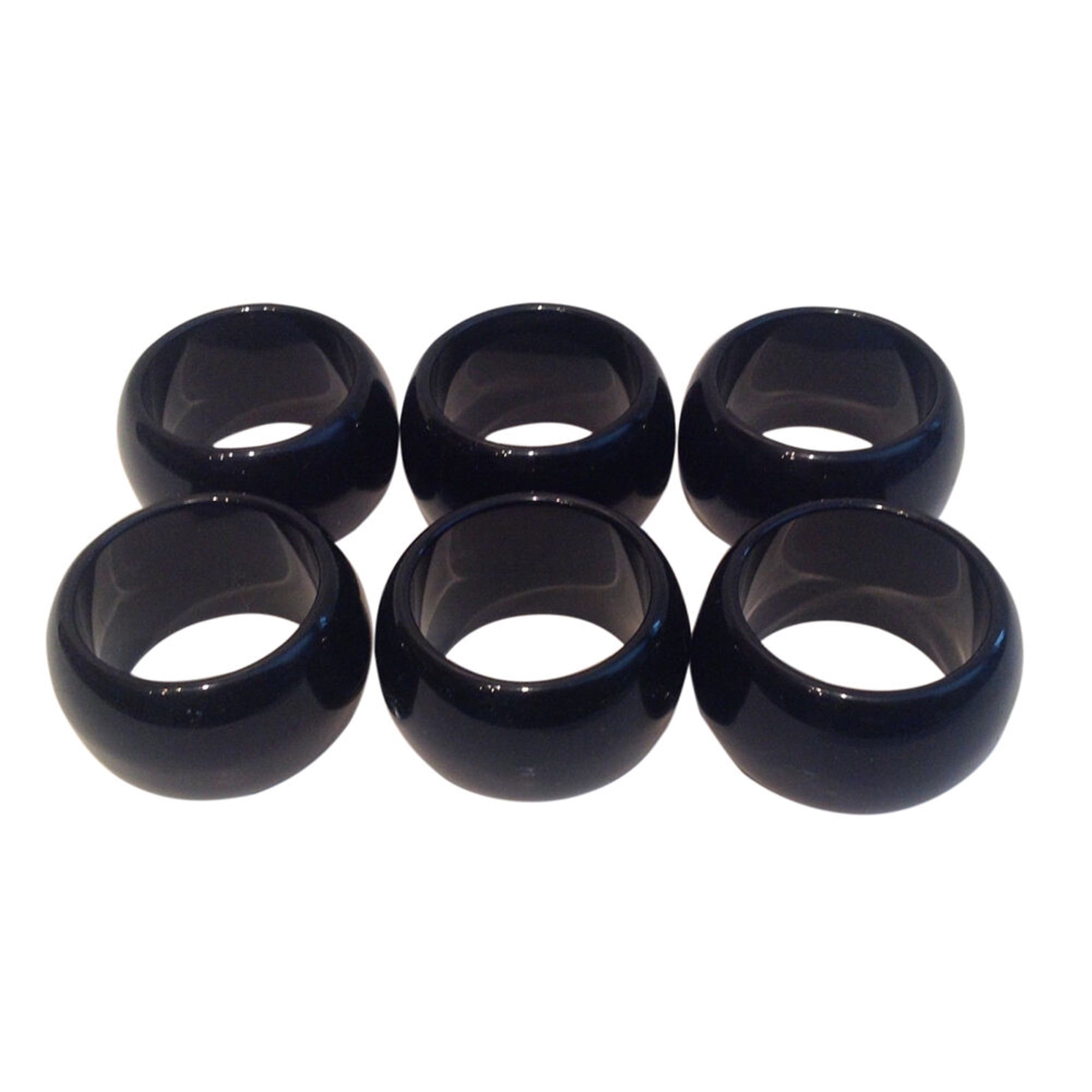 6 Black Fun Elegant Reusable Round Plastic Napkin Rings 2 inch diameter