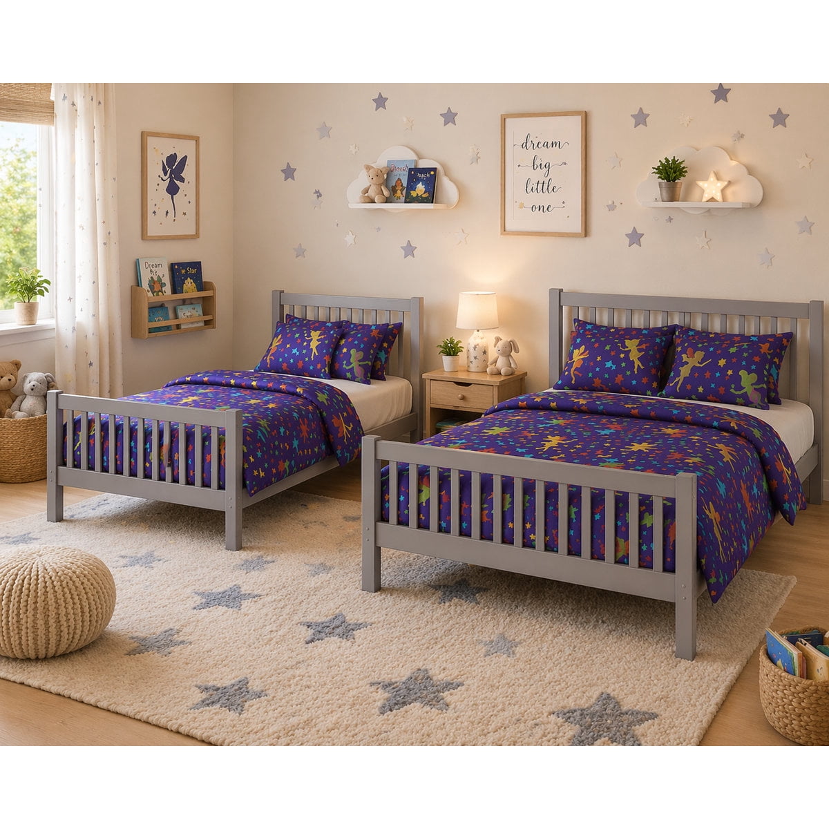 BR Wooden Kids Twin Over Full Bunk Bed Gray