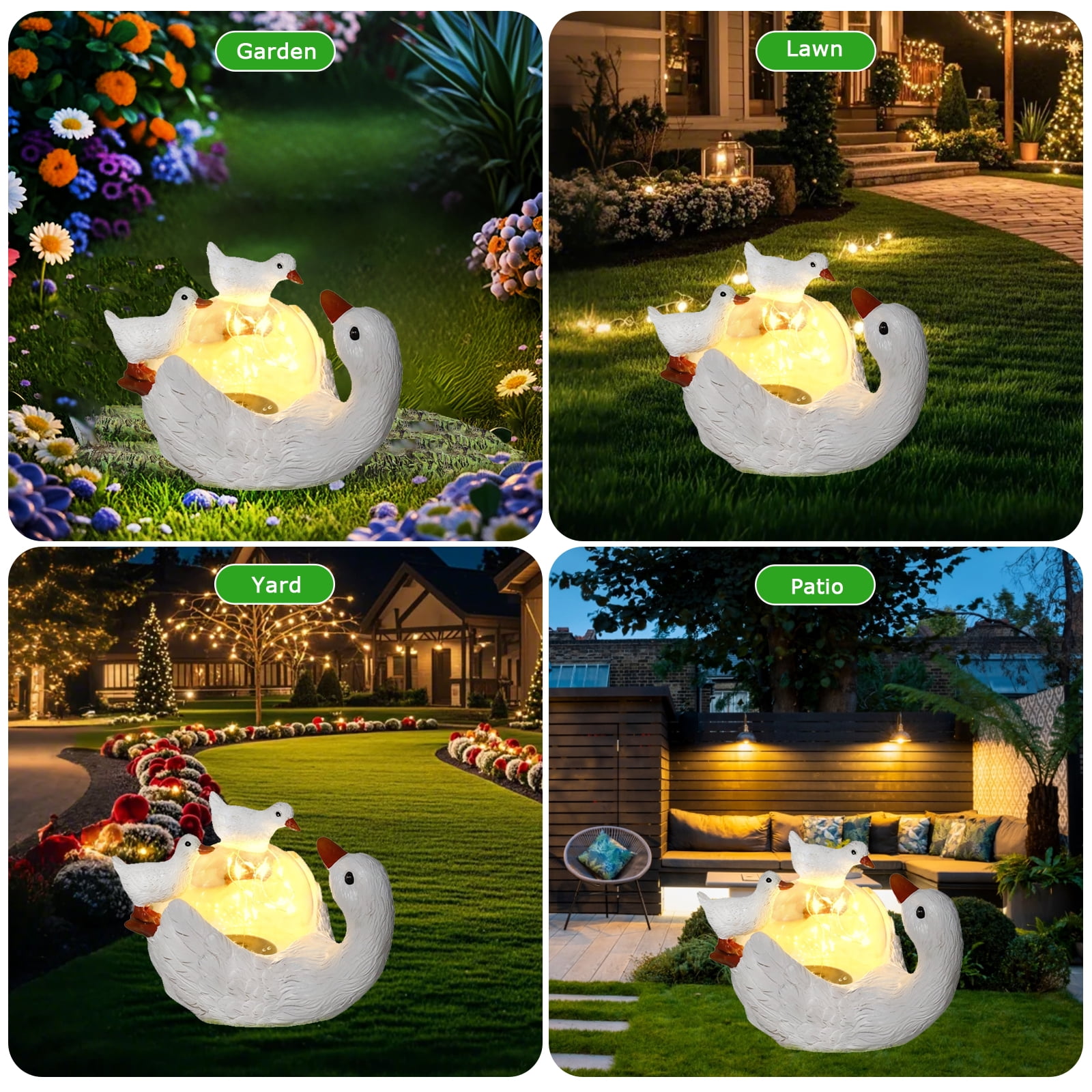 Garden Statue Outdoor, Cute Duck Solar Statue Resin Figurine Lights Outdoor Waterproof, Outdoor Decor Sculpture for Garden Yard Patio Lawn, Birthday Gifts for Mom Grandma Women