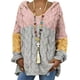 thumbnail image 2 of Sudadera con capucha de manga larga con cuello en V para mujer, suéter suelto de punto de Cable retorcido, colores contrastantes, ropa de otoño e invierno, 2 of 2