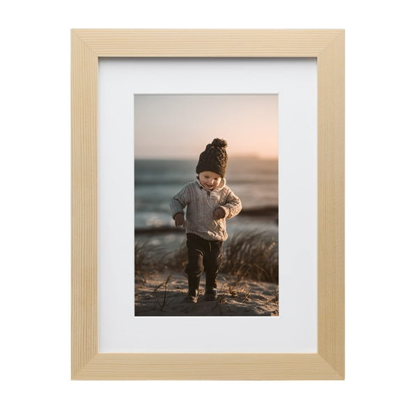KINLINK 6x8 Picture Frame Natural Wood Frame with Acrylic Plexiglass for Pictures 4x6 with Mat or 6x8 without Mat, Tabletop and Wall Mounting Display