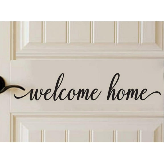 Welcome Home Front Door 21 x 4 Vinyl Wall Decal Calligraphy entrance front door decorative sticker decor art cute heart