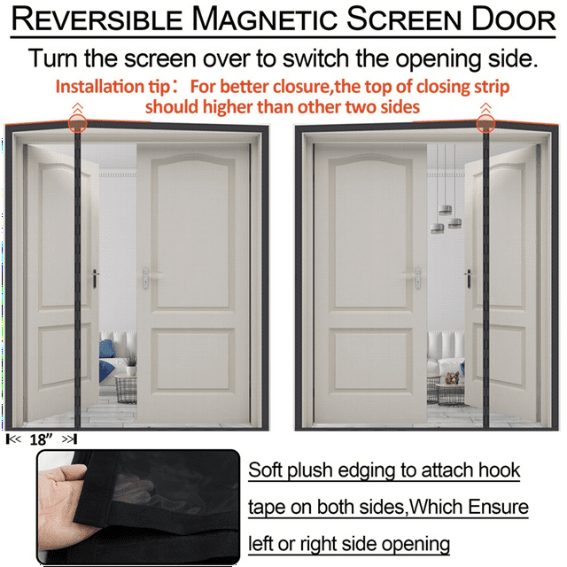 Reversible Left Right Side Opening Wide Magnetic Screen Door Fits Door to 72 X 80 Heavy Duty Polyamide Fibers Mesh