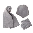 thumbnail image 1 of Winter Kids Knitting Set 4pcs Cute Solid Color Childrens Hat Scarf Gloves Keep Warm Leather Label Accessories for Cold Weather, 1 of 4