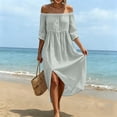 thumbnail image 6 of Horkkom Off the Shoulder Dresses for Women Solid Color Short Sleeve Maxi Dresses Summer Loose Flowy Dresses, S-3XL, 6 of 7
