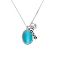 thumbnail image 2 of Delight Jewelry Silvertone Oval - Imitation Cat's Eye - Dark Teal - - Love and Lock Charm Necklace, 18"+1", 2 of 4
