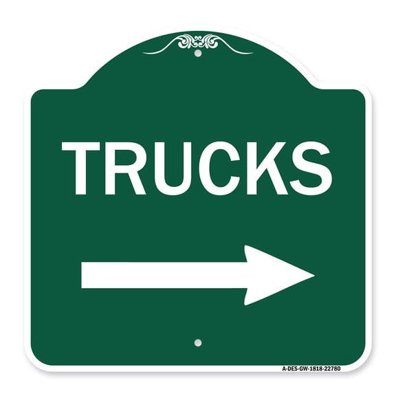 SignMission A-DES-GW-1818-22780 18 x 18 in. Designer Series Sign - Trucks Sign Trucks with Right Arrow, Green & White