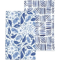 Blue Floral Leaves Boho Kitchen Towels Dish Towels Set of 2,Blue Stripes Hand Towels 18x26 Inch Drying Dishcloth, Kitchen Tea Towel Home Decorations.