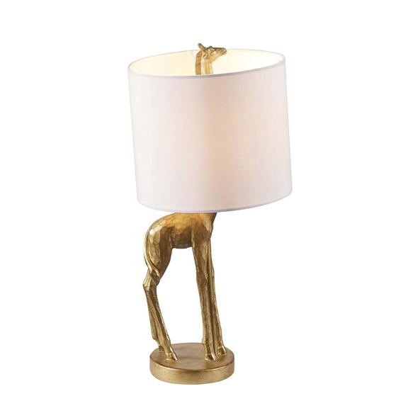 HomeRoots 17" Gold Textured Giraffe Table Lamp With White Drum Shade